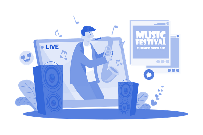 Musician promotes concert through announcement  Illustration