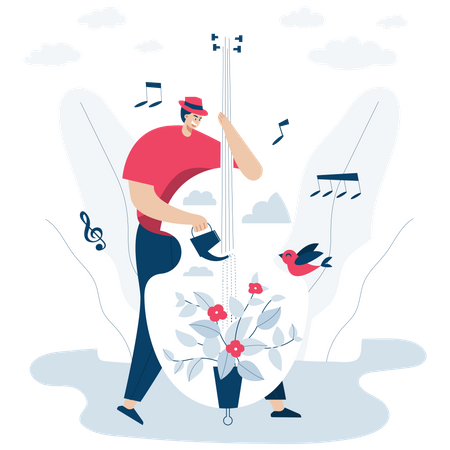 Musician with acoustic guitar  イラスト