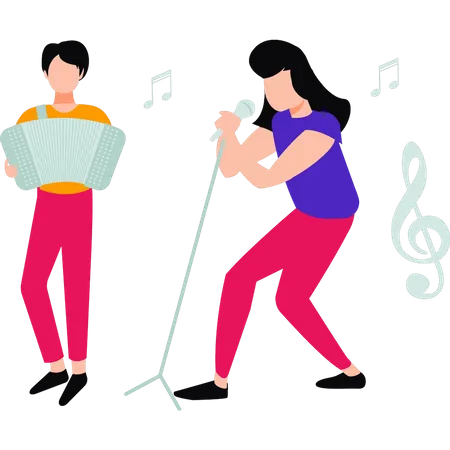 A Boy And A Girl Are Having A Music Concert Illustration