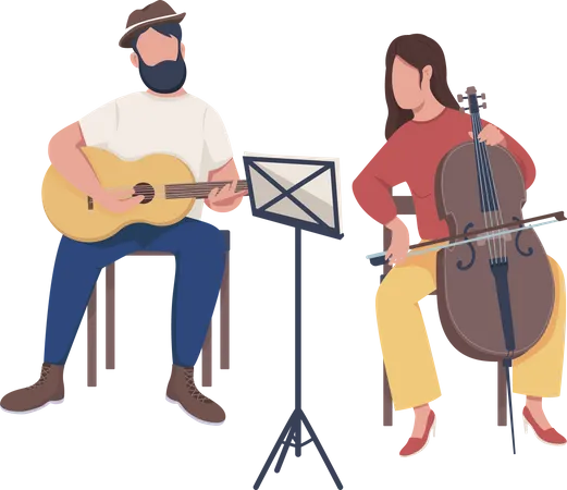 Musicians Band Semi Flat Color Vector Characters Sitting Figures Full Body People On White Busking Performance Isolated Modern Cartoon Style Illustration For Graphic Design And Animation Illustration