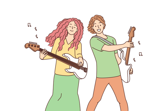 Musicians enjoy playing guitar Illustration