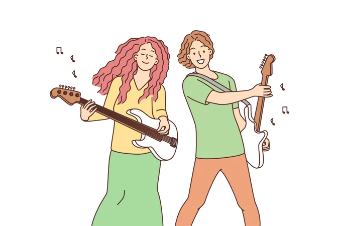 Musicians enjoy playing guitar Illustration