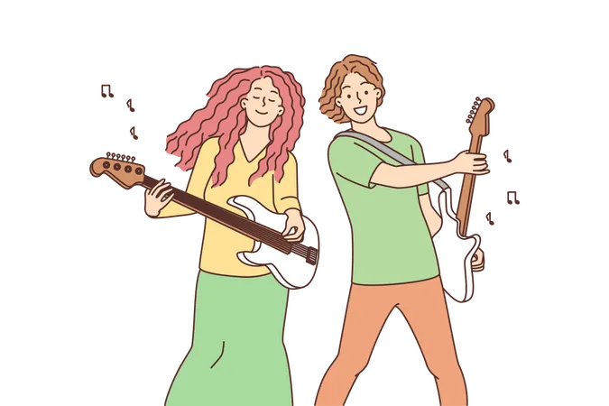 Musicians enjoy playing guitar  Illustration