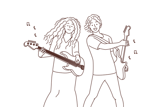 Musicians enjoy playing guitar  Illustration