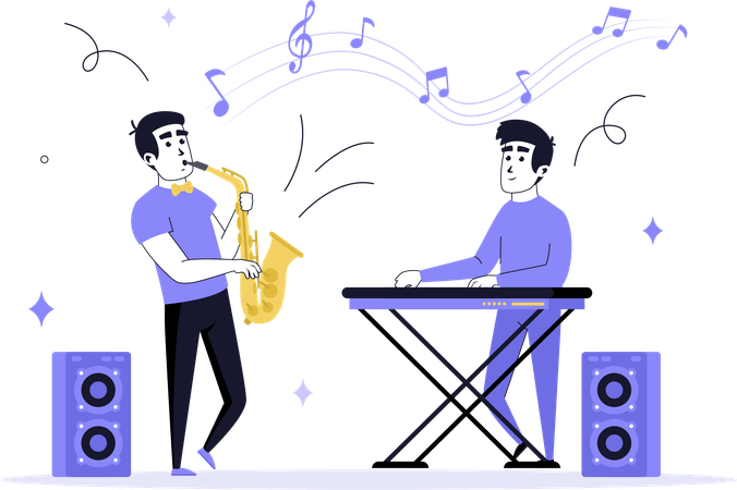 Musicians playing music in public  Illustration