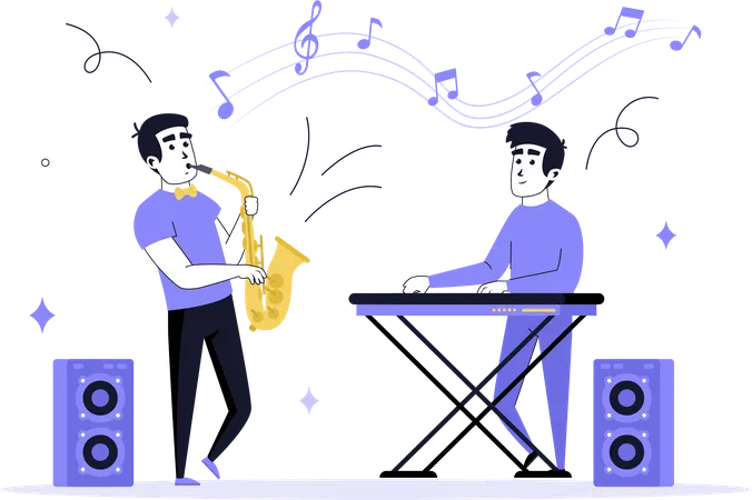 Musicians playing music in public  Illustration