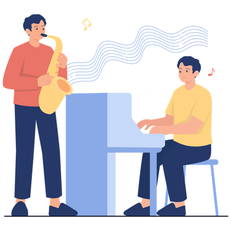 Musicians Playing Piano and Saxophone  Illustration