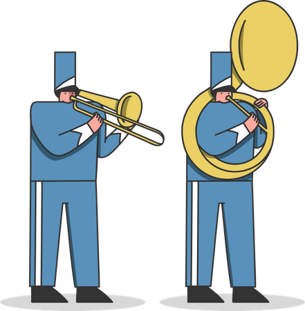 Musicians playing trombone and trumpet  Illustration