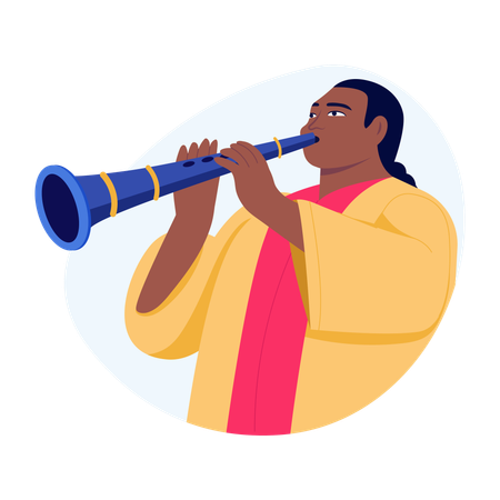 Musicien du vent soufflant dans un cor  Illustration