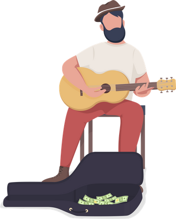 Musicien de rue avec guitare  Illustration