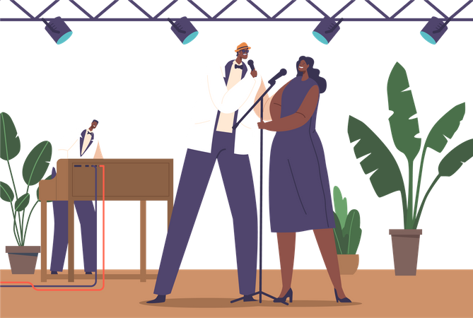 Musicien et chanteur jouant de la musique Soul Jazz sur scène  Illustration