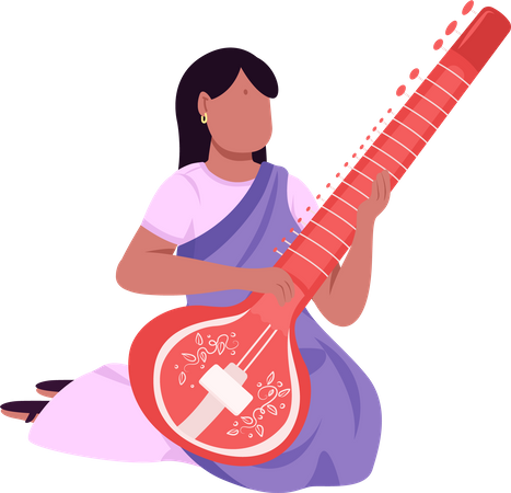 Musicien indien jouant du sitar  Illustration