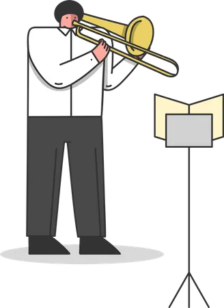 Le musicien joue du trombone  Illustration