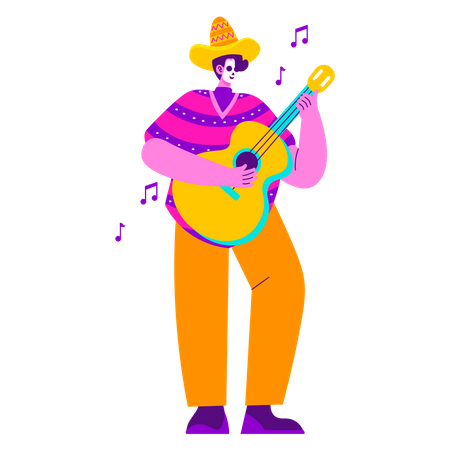 Musicien mexicain jouant de la guitare  Illustration