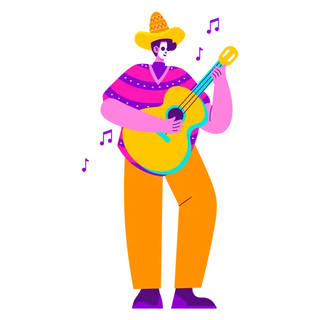 Musicien mexicain jouant de la guitare  Illustration