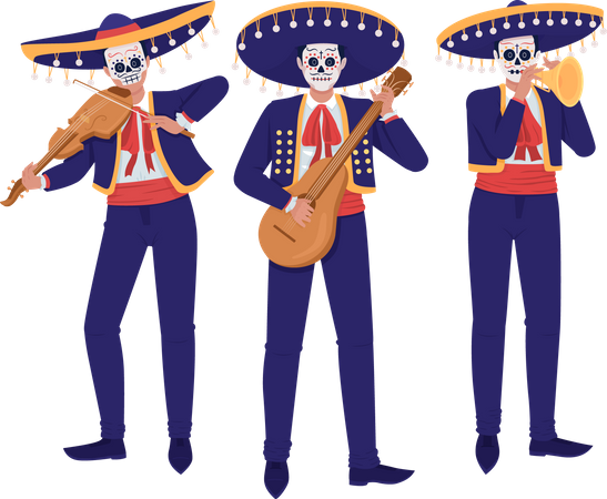 Musiciens musiciens en costumes mexicains  Illustration