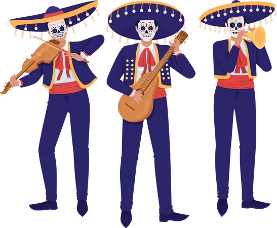 Musiciens musiciens en costumes mexicains  Illustration