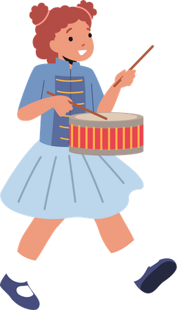 Garota musicista tocando bateria  Ilustração