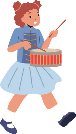 Garota musicista tocando bateria  Ilustração
