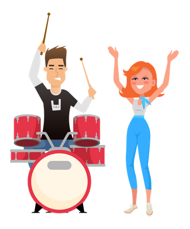 Músico baterista cara na bateria  Ilustração