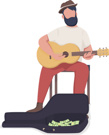 Músico callejero con guitarra  Ilustración