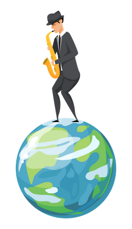 Músico de jazz saxofonista com saxofone fantasiado  Ilustração