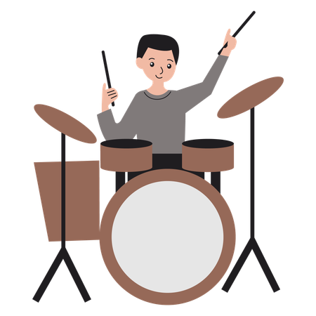 Músico masculino tocando bateria  Ilustração