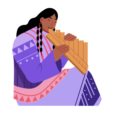 Músico indígena tocando la armónica  Ilustración