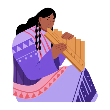 Músico indígena tocando la armónica  Ilustración