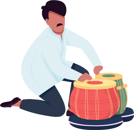 Músico indio toca tambores de tabla  Ilustración