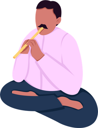 Músico indio tocando la flauta  Ilustración