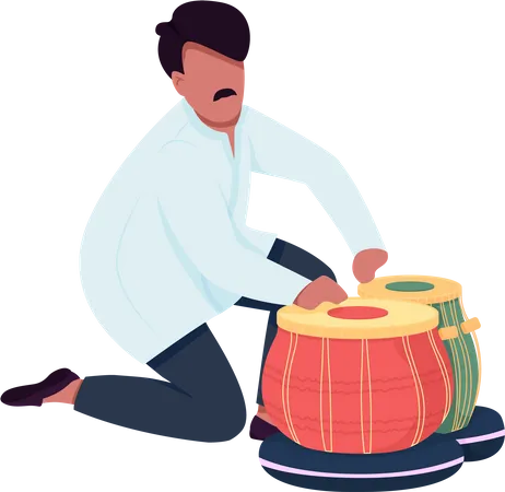 Músico indio toca tambores de tabla  Ilustración