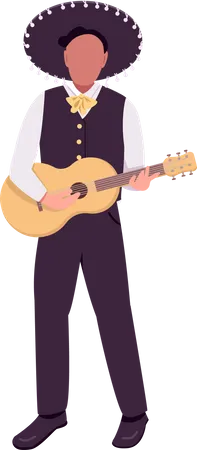 Músico mexicano com guitarra  Ilustração