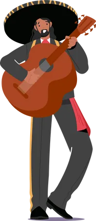 Personagem De Musico Mexicano Latino Mariachi Tocando Guitarra Homem Isolado Em Traje Nacional Jaqueta Preta Calcas E Sombrero Artista Tradicional De Cinco De Mayo Ilustra O Vetorial De Pessoas Dos Desenhos Animados Ilustração