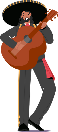 Músico mexicano tocando la guitarra  Ilustración