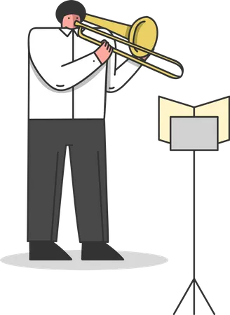 Músico toca trombone  Ilustração
