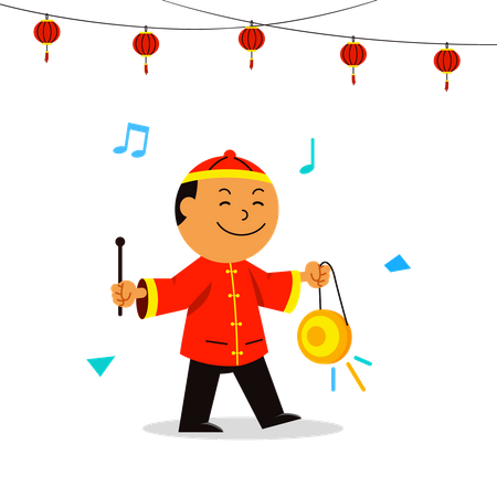 Músicos chinos tocando instrumentos  Ilustración