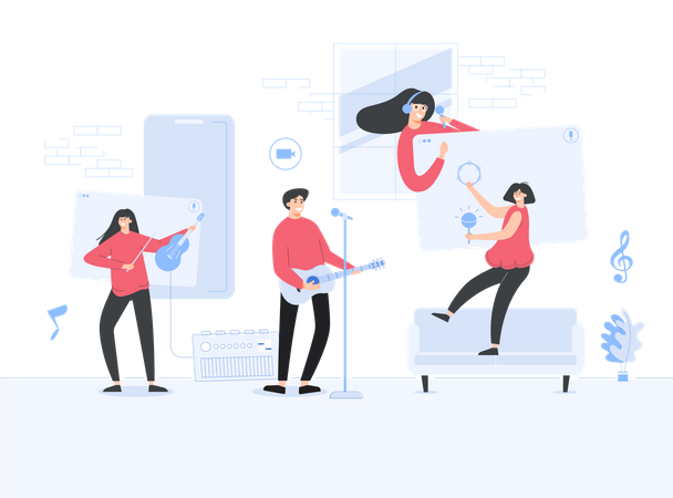 Musiker, die digital an Musik arbeiten  Illustration