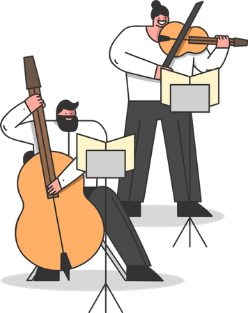 Musiker spielen Kontrabass und Violine  Illustration