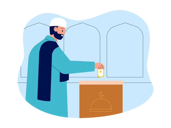 Muslim beard man put money in donation box Illustration
