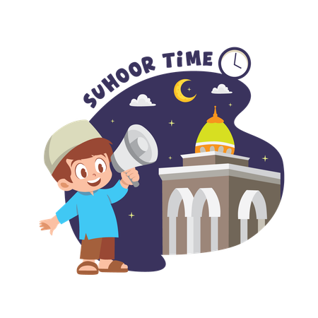 Muslim boy announcing suhoor time  Illustration
