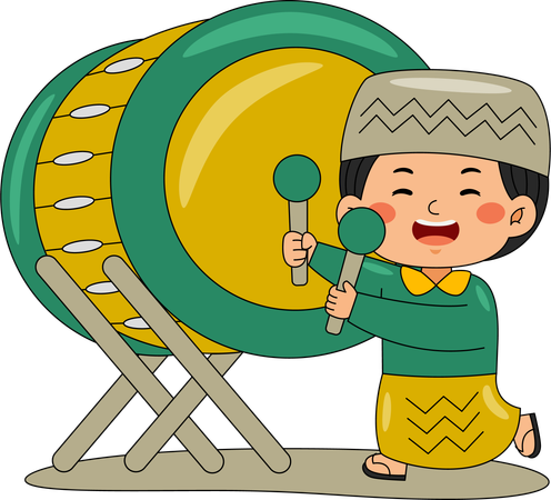 Muslim boy beating drum  Illustration
