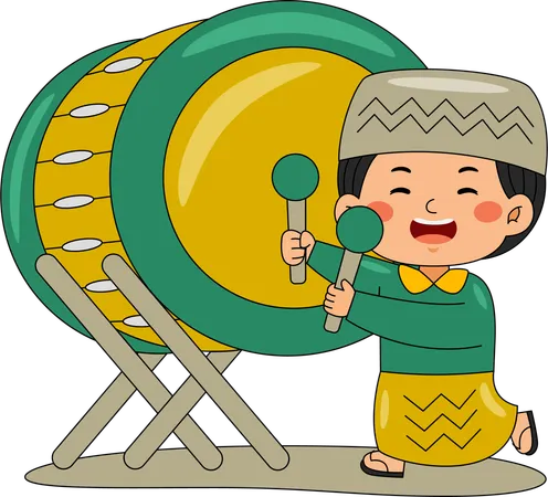 Muslim boy beating drum  Illustration