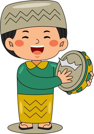 Muslim boy beating drum  Illustration