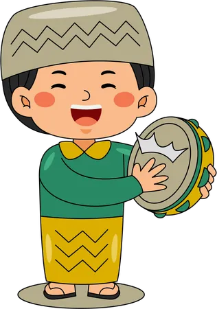Muslim boy beating drum  Illustration