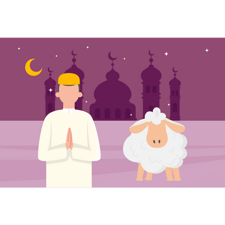 Muslim boy bought goat for sacrifice  Illustration