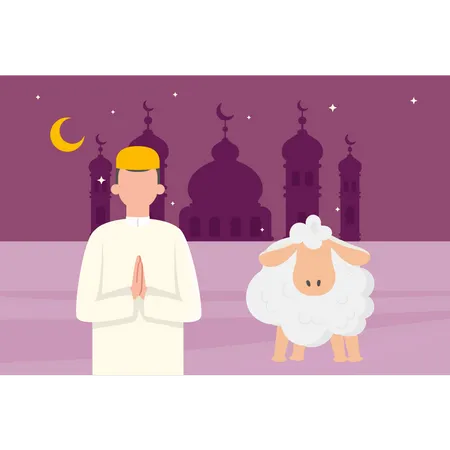 Muslim boy bought goat for sacrifice  Illustration