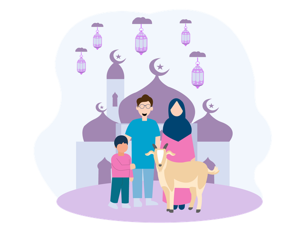 Muslim boy bought goat for sacrifice  Illustration