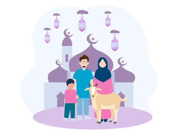 Muslim boy bought goat for sacrifice  Illustration
