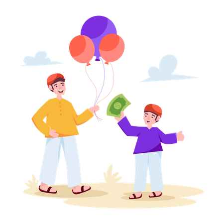 Muslim boy Buying Balloons  Illustration